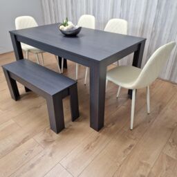 KOSY KOALA Grey Dining Table with 1 Bench & 4 Diamond-Pattern Cream Chairs in Dark Grey - thumbnail 2