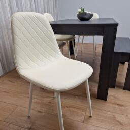 KOSY KOALA Grey Dining Table with 1 Bench & 4 Diamond-Pattern Cream Chairs in Dark Grey - thumbnail 5