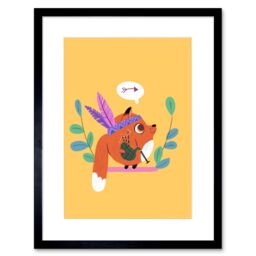"Artery8 Wall Art Print Fox Bagpipes Native Art Framed 9x7 inch in Black - Size: W7"" x H9""" - thumbnail 1