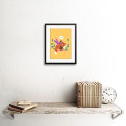 "Artery8 Wall Art Print Fox Bagpipes Native Art Framed 9x7 inch in Black - Size: W7"" x H9""" - thumbnail 2