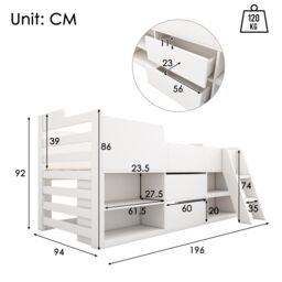 Matteo Cabin Bed Mid Sleeper Bed Frame Storage Kids Wooden bed in White - Size: Single - thumbnail 2