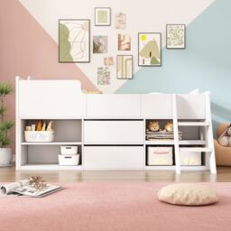 Matteo Cabin Bed Mid Sleeper Bed Frame Storage Kids Wooden bed in White - Size: Single - thumbnail 6