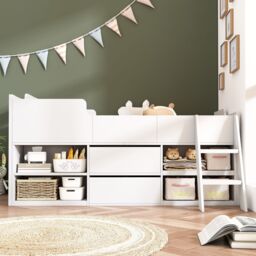 Matteo Cabin Bed Mid Sleeper Bed Frame Storage Kids Wooden bed in White - Size: Single - thumbnail 8