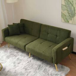 STILVORA Green Sofa Bed with Side Pockets