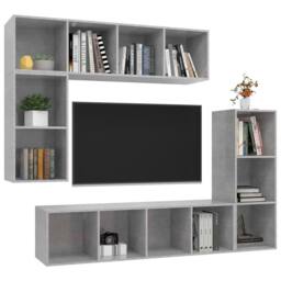 Berkfield Home 4 Piece TV Cabinet Set Concrete Grey Engineered Wood - thumbnail 3
