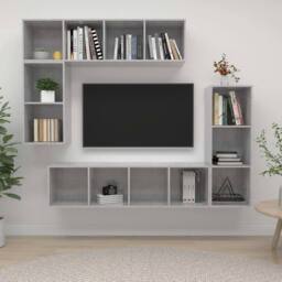Berkfield Home 4 Piece TV Cabinet Set Concrete Grey Engineered Wood - thumbnail 2