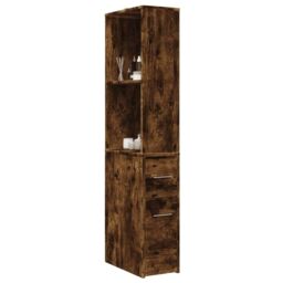 Berkfield Home Narrow Bathroom Cupboard with Wheels Smoked Oak Engineered Wood in Brown - thumbnail 1