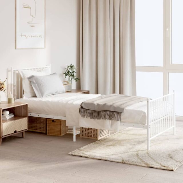 Berkfield Home Metal Bed Frame with Headboard & Footboard White 90x200 cm - image 1