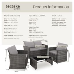 tectake Garden Furniture Set Jesolo in Light Grey - Size: 4 Person - thumbnail 6
