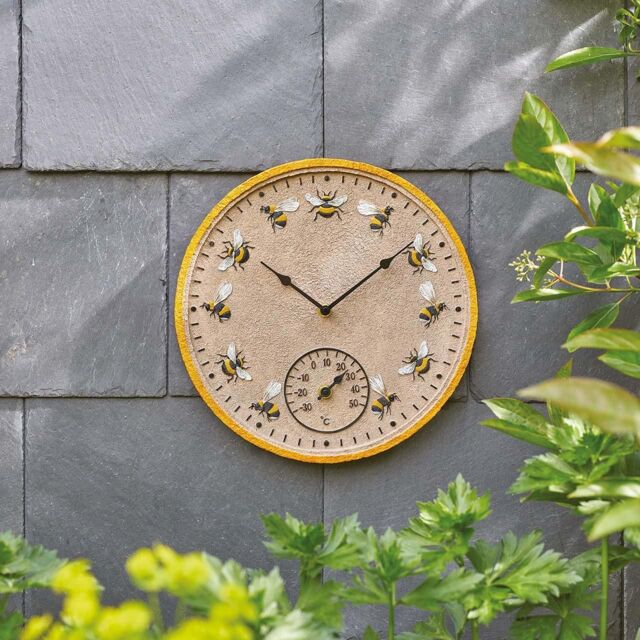 mysmartbuy Bee Design Indoor or Outdoor Wall Clock & Thermometer - 30cm Diameter - image 1