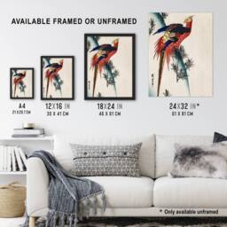 Artery8 Pheasant & Small Pine Vintage Japan Framed Wall Art Print Hiroshige in Red - Size: A4 - thumbnail 3
