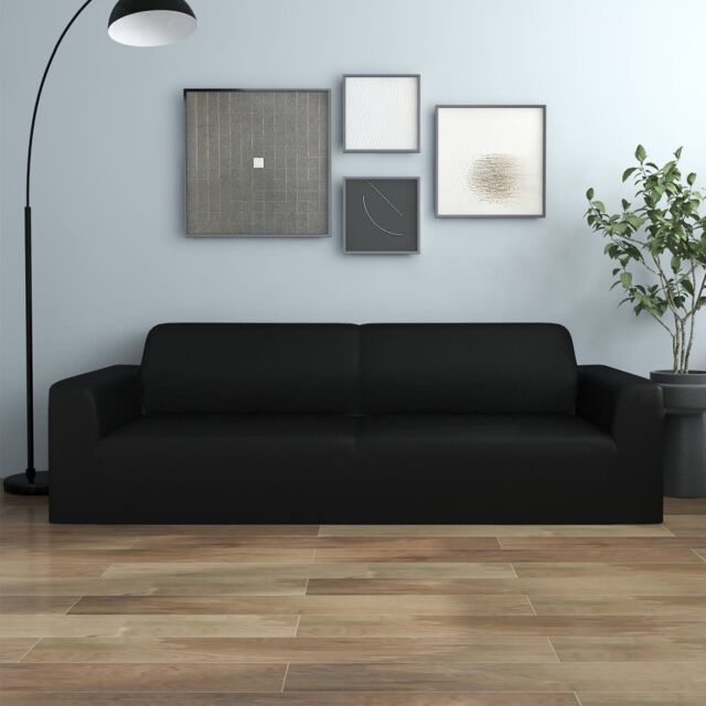Berkfield Home 3-Seater Stretch Couch Slipcover Black Polyester Jersey - image 1