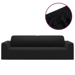 Berkfield Home 3-Seater Stretch Couch Slipcover Black Polyester Jersey - thumbnail 2