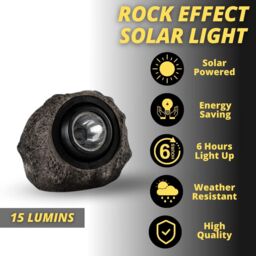 Marco Paul Grey Resin Solar Powered Realistic Granite Rock Spotlight 16cm - thumbnail 7