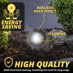 Marco Paul Grey Resin Solar Powered Realistic Granite Rock Spotlight 16cm - thumbnail 4