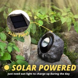 Marco Paul Grey Resin Solar Powered Realistic Granite Rock Spotlight 16cm - thumbnail 3