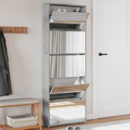 Berkfield Home Shoe Cabinet with Mirror 5-Layer Concrete Grey 63x17x169.5 cm - thumbnail 1