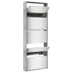 Berkfield Home Shoe Cabinet with Mirror 5-Layer Concrete Grey 63x17x169.5 cm - thumbnail 4