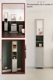 HD Designs Priano Mirrored 2 Door 1 Drawer With Shelves Tall Cabinet Bathroom in Grey - thumbnail 6