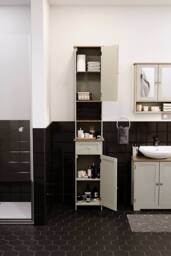 HD Designs Priano Mirrored 2 Door 1 Drawer With Shelves Tall Cabinet Bathroom in Grey - thumbnail 5
