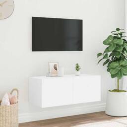 Berkfield Home TV Wall Cabinet with LED Lights White 80x35x31 cm - Size: 80 x 35 x 31 cm - thumbnail 4