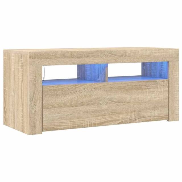 Berkfield Home TV Cabinet with LED Lights Sonoma Oak 90x35x40 cm in Light Oak - Size: 90 x 35 x 40 cm - image 1