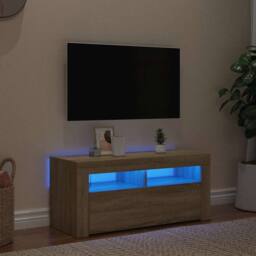 Berkfield Home TV Cabinet with LED Lights Sonoma Oak 90x35x40 cm in Light Oak - Size: 90 x 35 x 40 cm - thumbnail 2