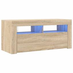 Berkfield Home TV Cabinet with LED Lights Sonoma Oak 90x35x40 cm in Light Oak - Size: 90 x 35 x 40 cm - thumbnail 1
