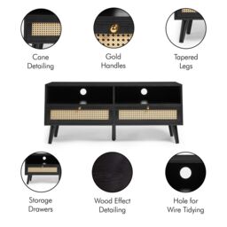 VonHaus Rattan Fronted Black TV Unit - thumbnail 6