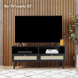 VonHaus Rattan Fronted Black TV Unit - thumbnail 3