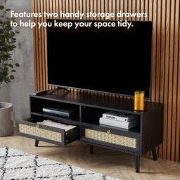 VonHaus Rattan Fronted Black TV Unit - thumbnail 4