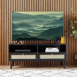 VonHaus Rattan Fronted Black TV Unit - thumbnail 2