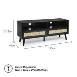 VonHaus Rattan Fronted Black TV Unit - thumbnail 7