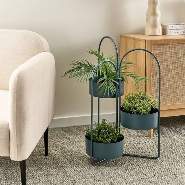 Wyld and Coco Evergreen Foldable 3-Planter Stand - Dark Blue Iron 56 x 26 x 75 cm - image 1
