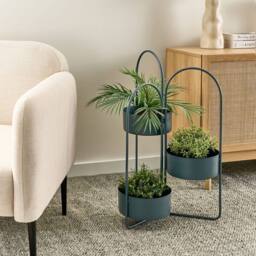 Wyld and Coco Evergreen Foldable 3-Planter Stand - Dark Blue Iron 56 x 26 x 75 cm - thumbnail 1