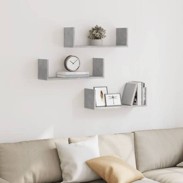 Berkfield Home Durable Wall Shelves 3 pcs Concrete Grey 58x18x18 cm Engineered Wood - Size: 58 x 18 x 18 cm - image 1