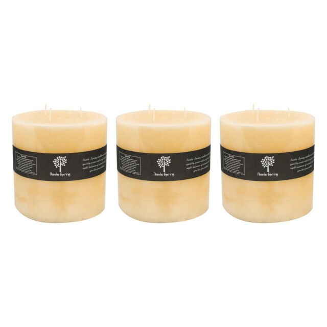 Nicola Spring Round 3 Wick Vanilla Pillar Candles - 130 Hours - Cream - Pack of 3 in Beige - image 1