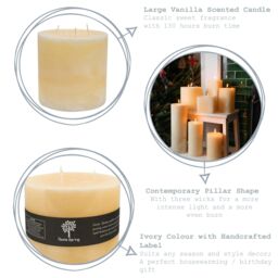 Nicola Spring Round 3 Wick Vanilla Pillar Candles - 130 Hours - Cream - Pack of 3 in Beige - thumbnail 2