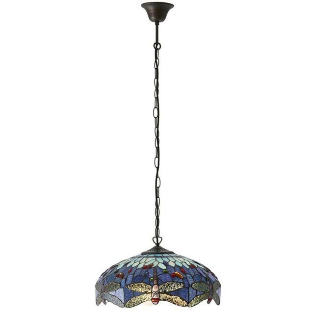 Loops Tiffany Glass Hanging Ceiling Pendant Light Blue Dragonfly 3 Lamp Shade i00109 in Clear - image 1
