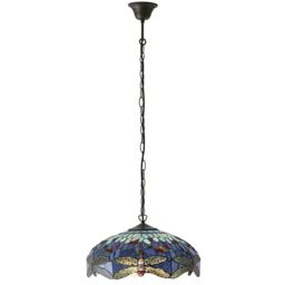 Loops Tiffany Glass Hanging Ceiling Pendant Light Blue Dragonfly 3 Lamp Shade i00109 in Clear