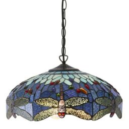 Loops Tiffany Glass Hanging Ceiling Pendant Light Blue Dragonfly 3 Lamp Shade i00109 in Clear - thumbnail 4