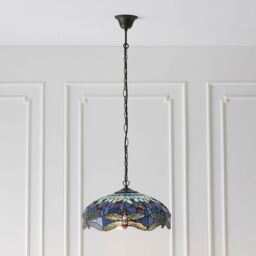 Loops Tiffany Glass Hanging Ceiling Pendant Light Blue Dragonfly 3 Lamp Shade i00109 in Clear - thumbnail 5
