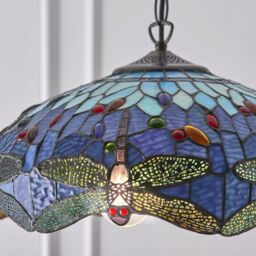 Loops Tiffany Glass Hanging Ceiling Pendant Light Blue Dragonfly 3 Lamp Shade i00109 in Clear - thumbnail 3
