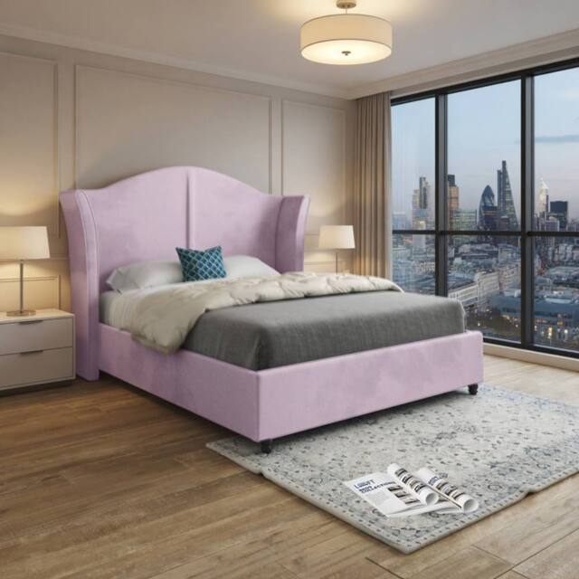 Casani Titchmarsh Curved Winged Pink Soft Velvet Designer Bed Frame - Size: Single - image 1