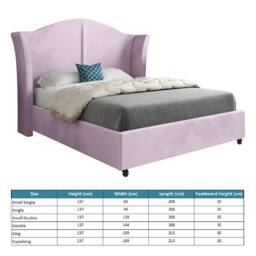 Casani Titchmarsh Curved Winged Pink Soft Velvet Designer Bed Frame - Size: Single - thumbnail 7