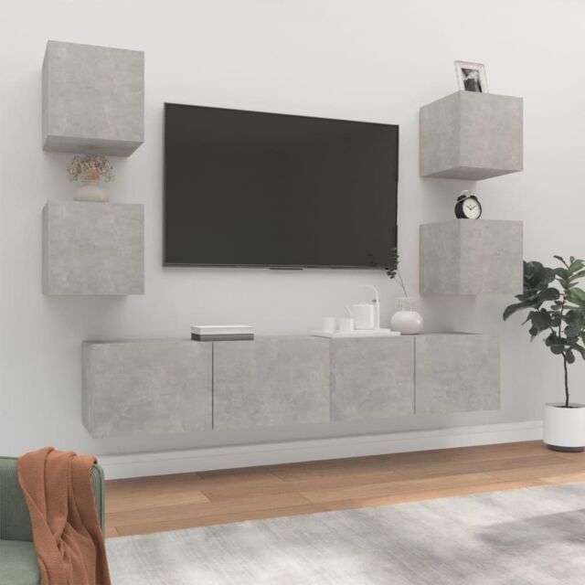 Berkfield Home 6 Piece TV Cabinet Set Concrete Grey Engineered Wood - image 1