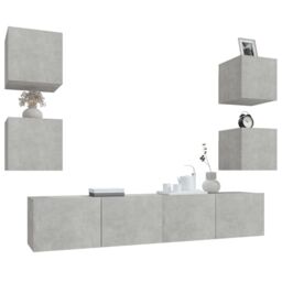 Berkfield Home 6 Piece TV Cabinet Set Concrete Grey Engineered Wood - thumbnail 4