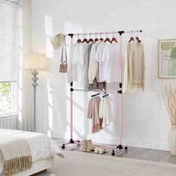 House of Home Double Clothes Rail, Extended Top Rail Adjustable Height, Pink - thumbnail 5