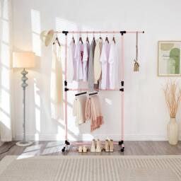 House of Home Double Clothes Rail, Extended Top Rail Adjustable Height, Pink - thumbnail 3