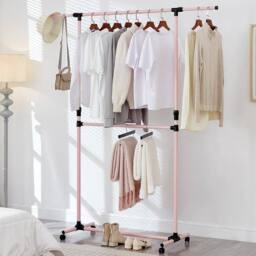 House of Home Double Clothes Rail, Extended Top Rail Adjustable Height, Pink - thumbnail 9